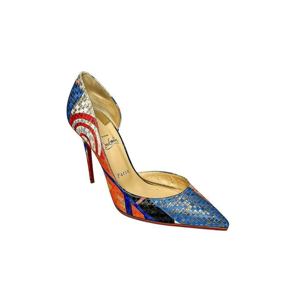 Christian Louboutin Iriza 100 Lurex Modernist Multi Gold Pumps 4.25 Heel EU 39